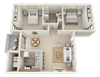 Huntington Pointe B1 Floor Plan 826 sq feet 2 bed 1 bath